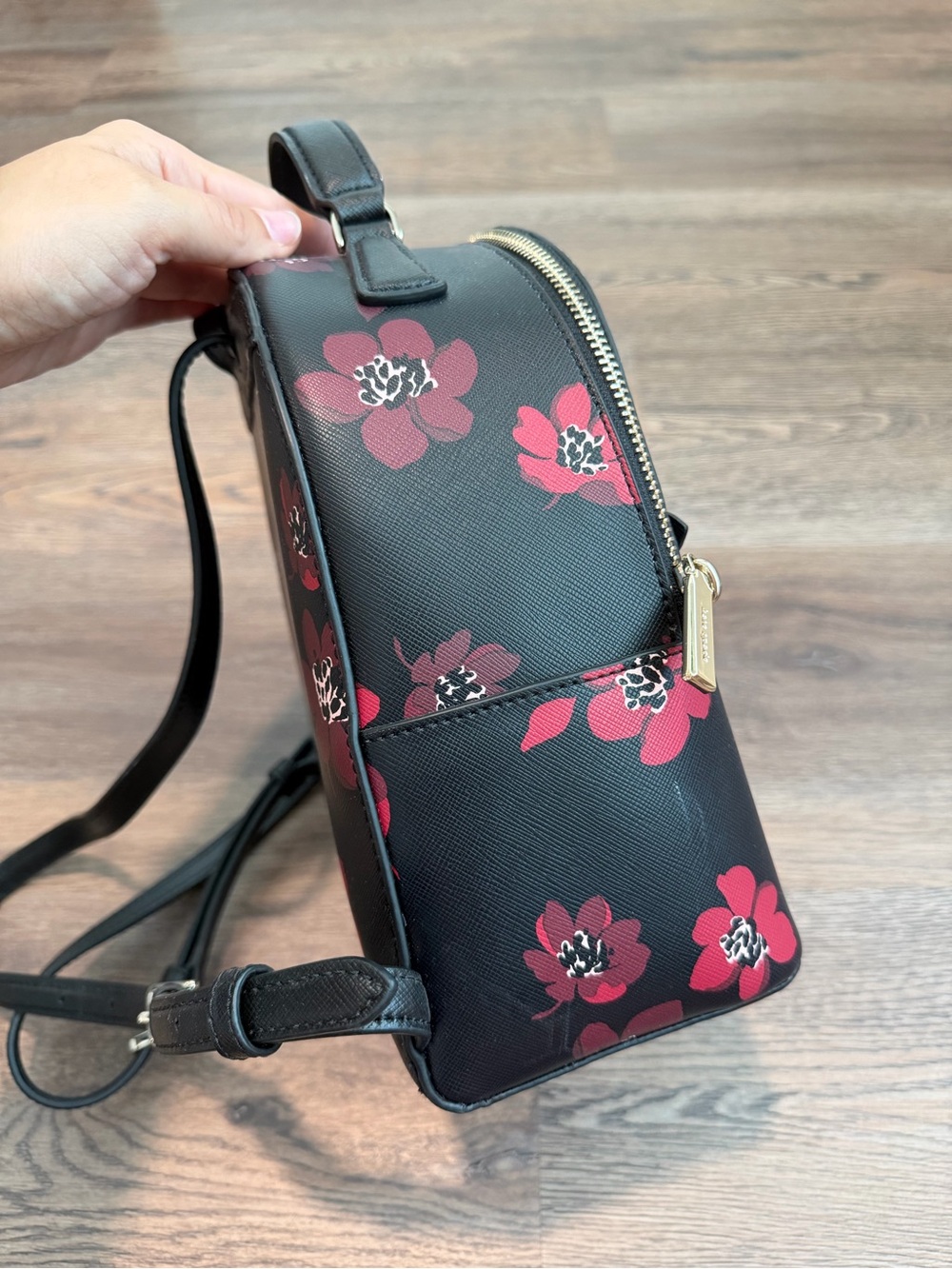 Kate Spade New York Perry Small Backpack Black Dancing Blooms Floral Print - Picture 4 of 11